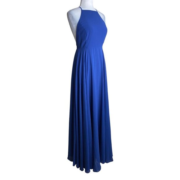 Lulus Mythical Kind of Love Chiffon Flowy Blue Halter Neck Maxi Gown Dress Sz S - Picture 8 of 15